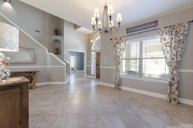 212 Leather Leaf, Boerne, TX 78006 - tiled entryway featuring a chandelier, stairway, and baseboards