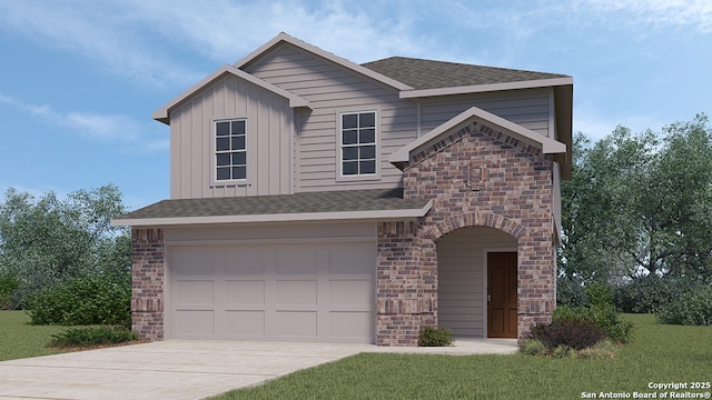 5026 Wichita Pike, San Antonio, TX 78253 - view of front facade with driveway, an attached garage, roof with shingles, and a front lawn