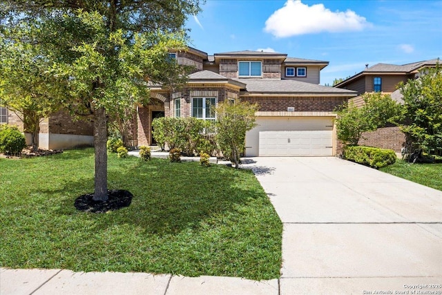 12627 Alamito Crk, San Antonio, TX 78254 - view of front of property with driveway, a front yard, and brick siding