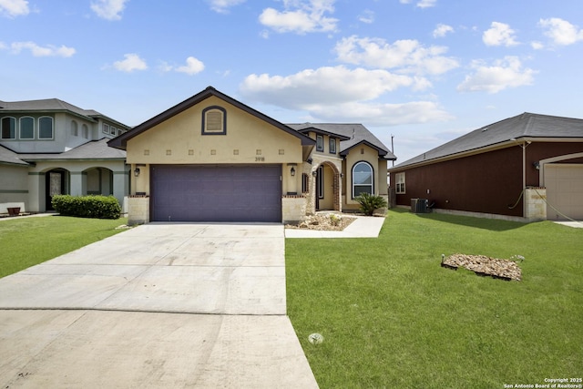 3918 Bogie Way, Converse, TX 78109 - view of front of home with an attached garage, a front yard, driveway, and stucco siding