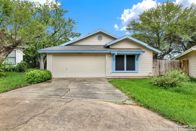 3807 Pine Breeze, San Antonio, TX 78247 - ranch-style house with a garage, concrete driveway, fence, and a shingled roof