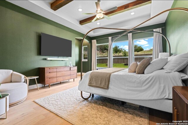 4003 Wood Crk, San Antonio, TX 78257 - bedroom with beam ceiling, wood finished floors, recessed lighting, and baseboards