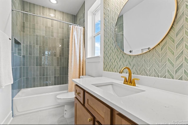 4003 Wood Crk, San Antonio, TX 78257 - full bathroom featuring tile patterned floors, toilet, shower / bathtub combination with curtain, vanity, and baseboards