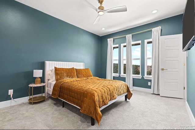 4003 Wood Crk, San Antonio, TX 78257 - bedroom featuring carpet, baseboards, ceiling fan, and recessed lighting