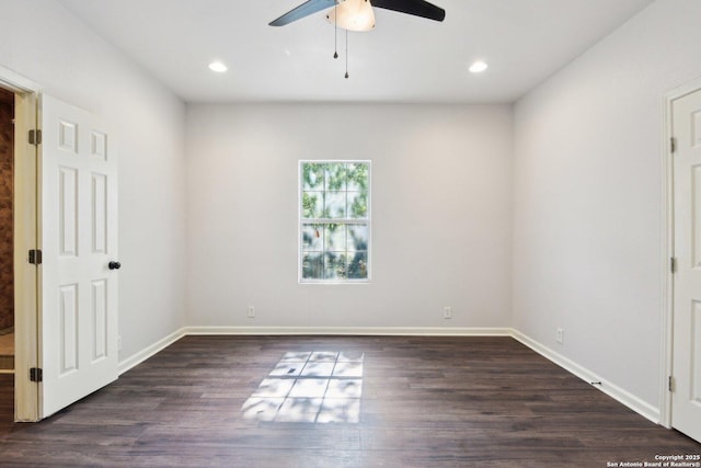 140 E Dullnig, San Antonio, TX 78223 - empty room with ceiling fan, dark wood finished floors, recessed lighting, and baseboards