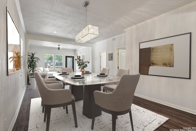 140 E Dullnig, San Antonio, TX 78223 - dining space with baseboards, ornamental molding, and dark wood-type flooring