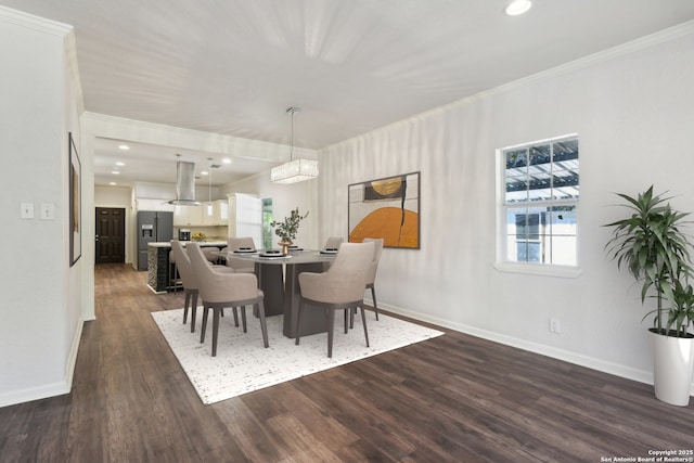 140 E Dullnig, San Antonio, TX 78223 - dining space featuring dark wood-type flooring, baseboards, and ornamental molding