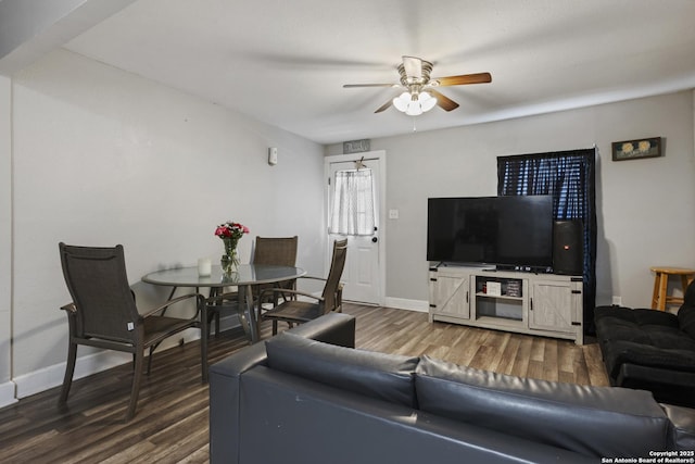 829 Stonewall St, San Antonio, TX 78211 - living area with ceiling fan, wood finished floors, and baseboards