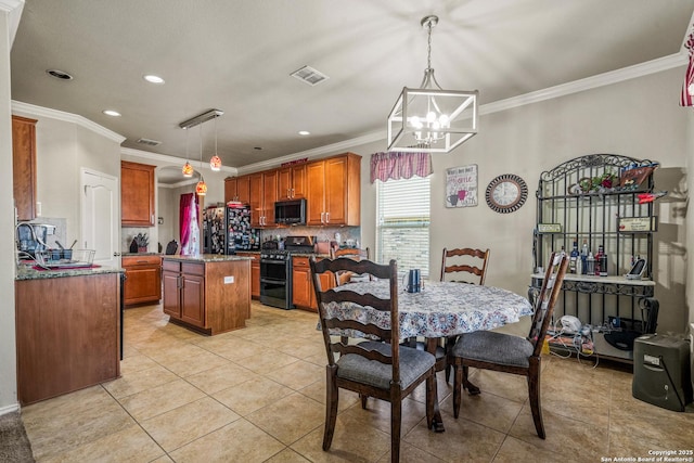 222 Red Quill Nest, San Antonio, TX 78253 - dining room with a chandelier, light tile patterned floors, ornamental molding, and recessed lighting
