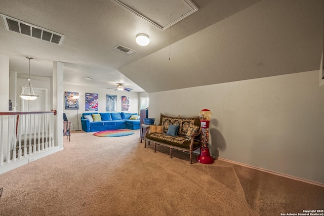 222 Red Quill Nest, San Antonio, TX 78253 - recreation room with attic access, carpet floors, baseboards, and ceiling fan