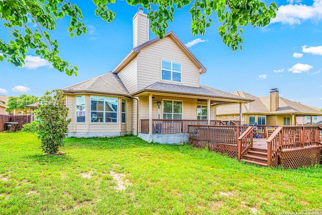 222 Red Quill Nest, San Antonio, TX 78253 - back of property with a wooden deck, a chimney, and a shingled roof