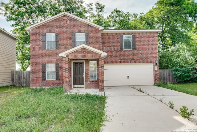 6046 Luckey Run, San Antonio, TX 78252 - traditional-style house with an attached garage, brick siding, and driveway