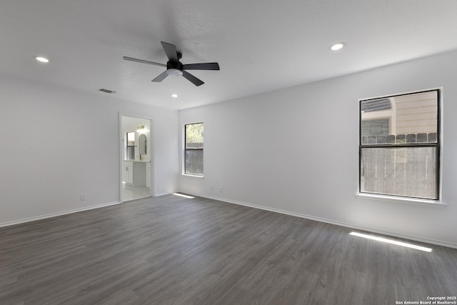 16726 Burning Glade, San Antonio, TX 78247 - unfurnished room featuring ceiling fan, dark wood-type flooring, baseboards, and recessed lighting