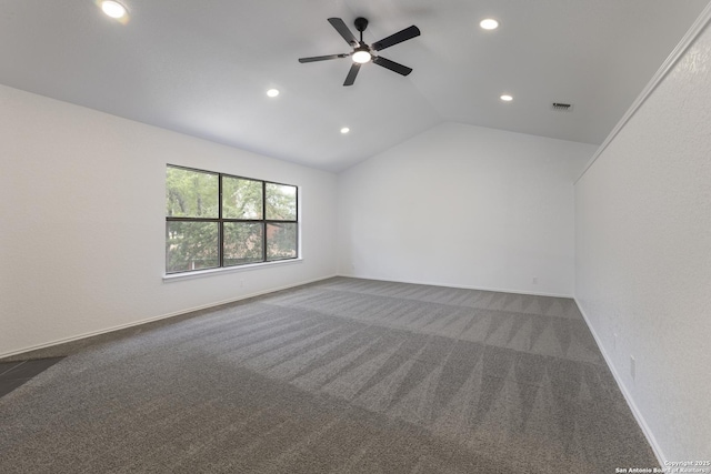 16726 Burning Glade, San Antonio, TX 78247 - carpeted empty room with recessed lighting, a ceiling fan, vaulted ceiling, and baseboards