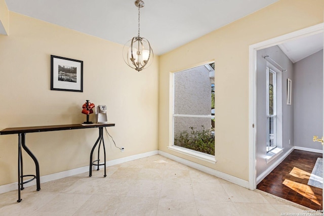 13018 Country Trl, San Antonio, TX 78216 - unfurnished dining area featuring baseboards and a chandelier