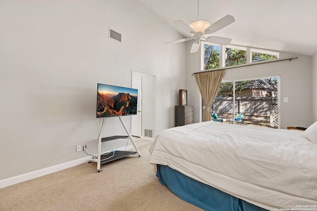 13018 Country Trl, San Antonio, TX 78216 - carpeted bedroom with lofted ceiling, baseboards, and ceiling fan