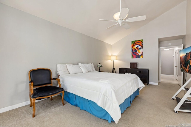 13018 Country Trl, San Antonio, TX 78216 - bedroom featuring carpet floors, baseboards, lofted ceiling, and a ceiling fan