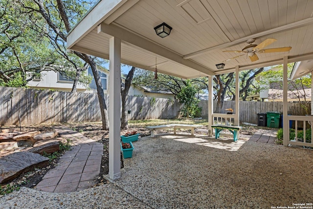 13018 Country Trl, San Antonio, TX 78216 - view of patio with a ceiling fan and a fenced backyard