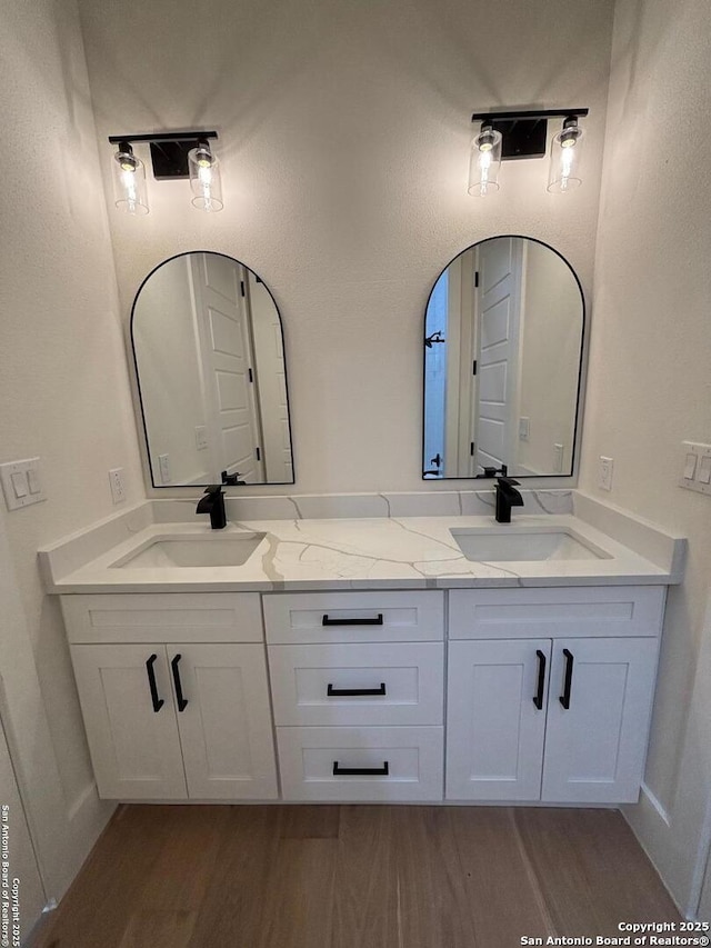 446 Waring Welfare, Boerne, TX 78006 - bathroom featuring double vanity and wood finished floors