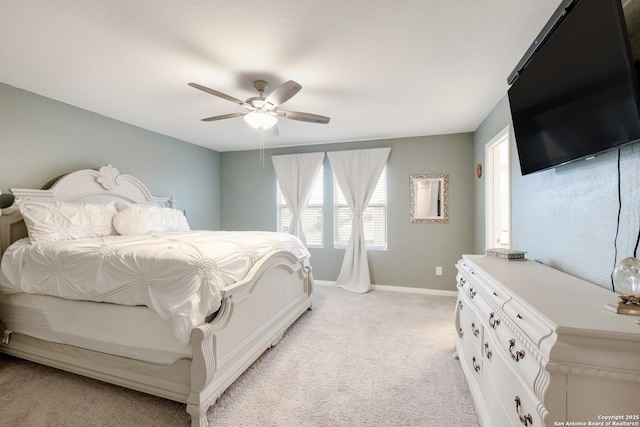 14383 Palm Rdg, San Antonio, TX 78253 - bedroom featuring light carpet, baseboards, and ceiling fan