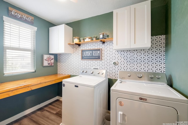14383 Palm Rdg, San Antonio, TX 78253 - laundry room with independent washer and dryer, wood finished floors, and cabinet space