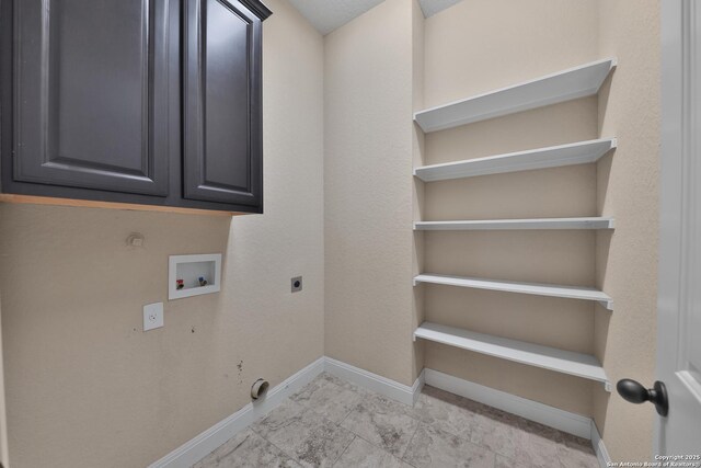 523 White Cyn, San Antonio, TX 78260 - laundry area with hookup for an electric dryer, washer hookup, baseboards, cabinet space, and gas dryer hookup
