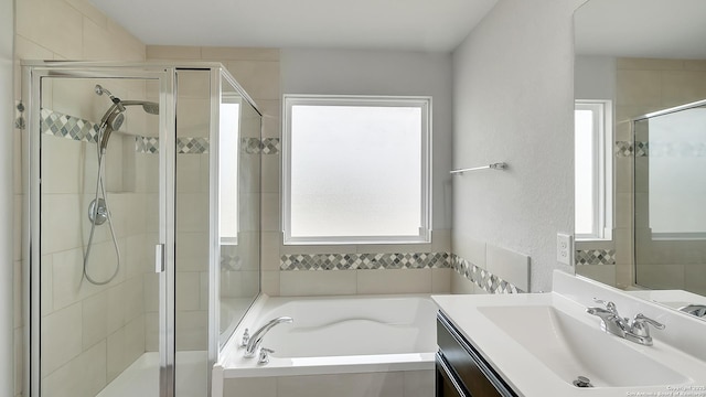 13154 Beals, San Antonio, TX 78253 - full bath with a shower stall, a bath, and vanity