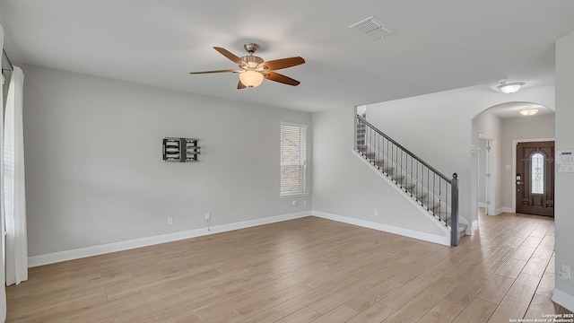 13154 Beals, San Antonio, TX 78253 - entryway with stairway, arched walkways, ceiling fan, and plenty of natural light