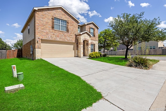 102 Ville Serene, San Antonio, TX 78253 - view of front facade featuring stone siding, concrete driveway, a garage, and brick siding