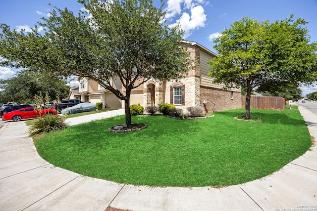 102 Ville Serene, San Antonio, TX 78253 - view of front of house featuring driveway, stone siding, and brick siding