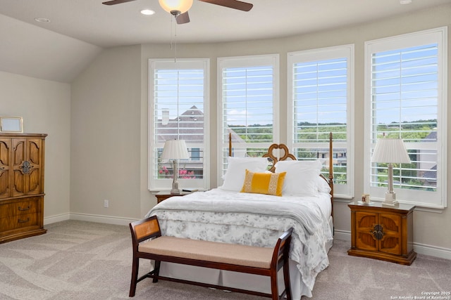 28114 Versant, Boerne, TX 78015 - bedroom with carpet, multiple windows, lofted ceiling, recessed lighting, and a ceiling fan