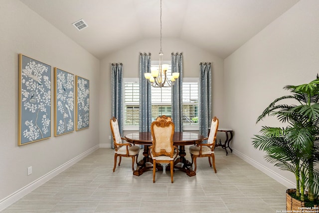 28114 Versant, Boerne, TX 78015 - dining area with a chandelier and vaulted ceiling