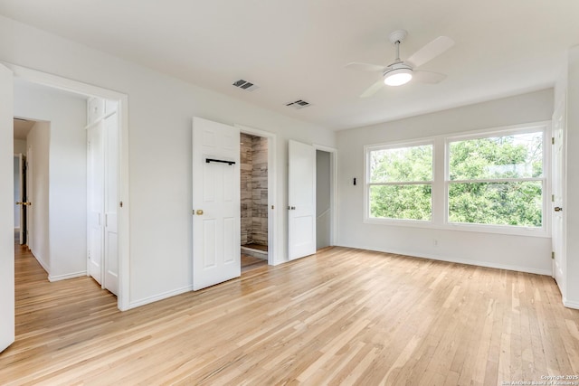 123 W Mandalay, San Antonio, TX 78212 - unfurnished bedroom featuring light wood-type flooring, baseboards, ensuite bath, and ceiling fan