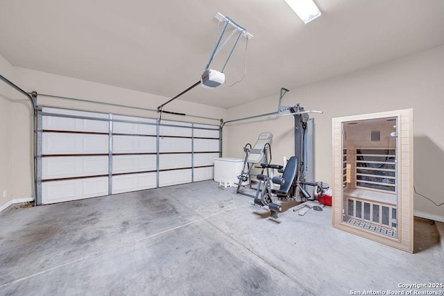 garage with a garage door opener