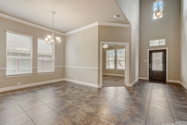 3419 Cherokee, San Antonio, TX 78253 - foyer entrance with a chandelier, ornamental molding, and baseboards