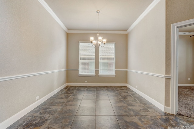 3419 Cherokee, San Antonio, TX 78253 - unfurnished dining area featuring a chandelier, crown molding, and baseboards