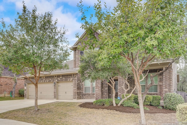 3419 Cherokee, San Antonio, TX 78253 - view of front facade with brick siding, driveway, roof with shingles, and a garage