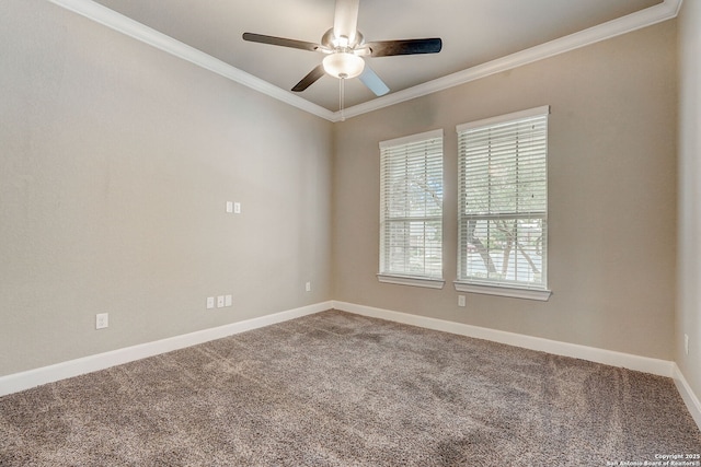 3419 Cherokee, San Antonio, TX 78253 - empty room featuring carpet flooring, baseboards, crown molding, and ceiling fan