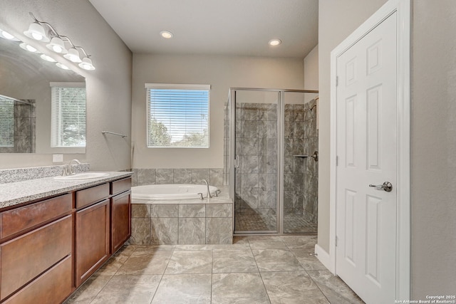 3419 Cherokee, San Antonio, TX 78253 - full bathroom with a stall shower, a garden tub, and vanity