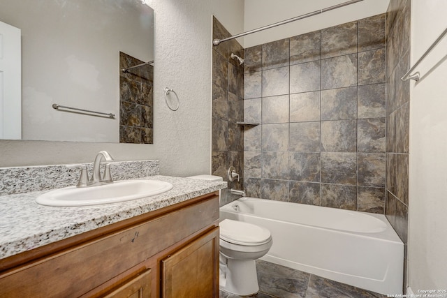 3419 Cherokee, San Antonio, TX 78253 - bathroom featuring toilet, bathtub / shower combination, vanity, and a textured wall