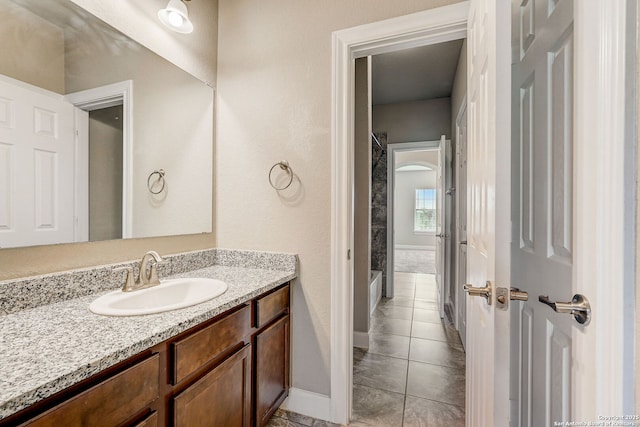 3419 Cherokee, San Antonio, TX 78253 - full bathroom featuring baseboards, vanity, tub / shower combination, and tile patterned floors