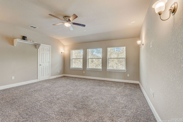 3419 Cherokee, San Antonio, TX 78253 - carpeted spare room with a ceiling fan, a textured wall, lofted ceiling, and baseboards
