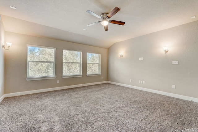 3419 Cherokee, San Antonio, TX 78253 - unfurnished room with a ceiling fan, carpet floors, vaulted ceiling, and baseboards