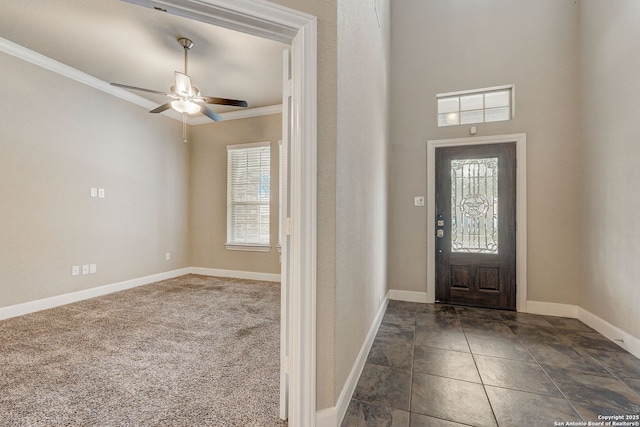 3419 Cherokee, San Antonio, TX 78253 - entrance foyer featuring crown molding, baseboards, and a ceiling fan