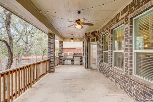 3419 Cherokee, San Antonio, TX 78253 - view of patio / terrace featuring an outdoor kitchen, ceiling fan, fence, and a grill