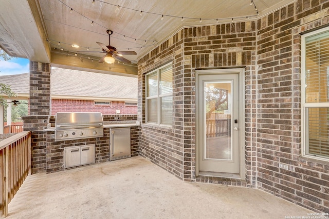 3419 Cherokee, San Antonio, TX 78253 - view of patio / terrace featuring area for grilling, exterior kitchen, and a ceiling fan
