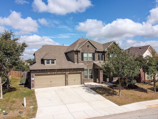 3419 Cherokee, San Antonio, TX 78253 - view of front facade with brick siding, driveway, a garage, and roof with shingles