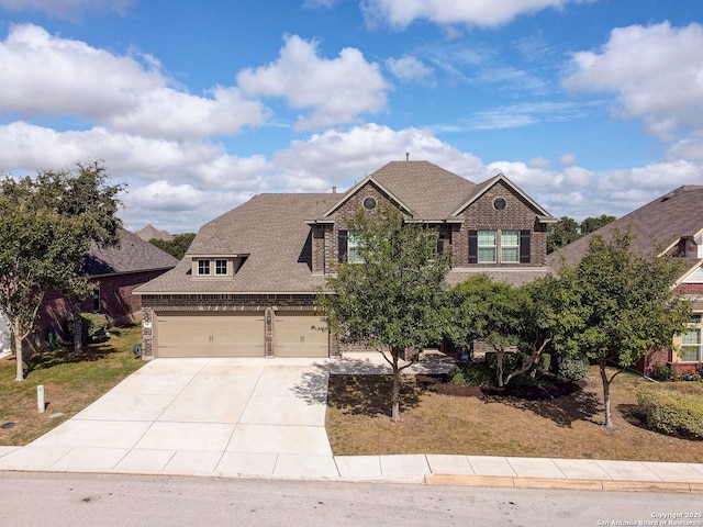 3419 Cherokee, San Antonio, TX 78253 - view of front of home with brick siding, concrete driveway, roof with shingles, and a garage