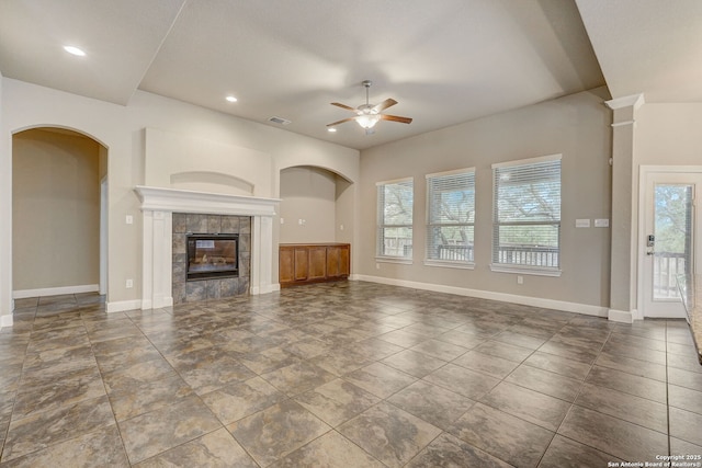 3419 Cherokee, San Antonio, TX 78253 - unfurnished living room with ceiling fan, healthy amount of natural light, baseboards, and recessed lighting