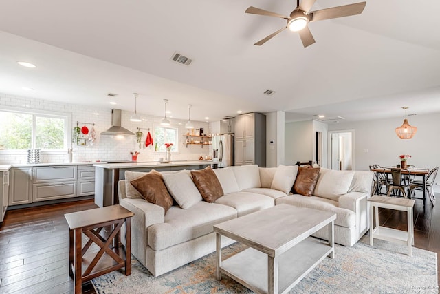 9811 Rebel Queen, San Antonio, TX 78255 - living room featuring dark wood-style floors, ceiling fan, and recessed lighting